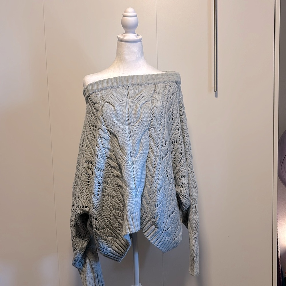 Light gray off the shoulder sweater